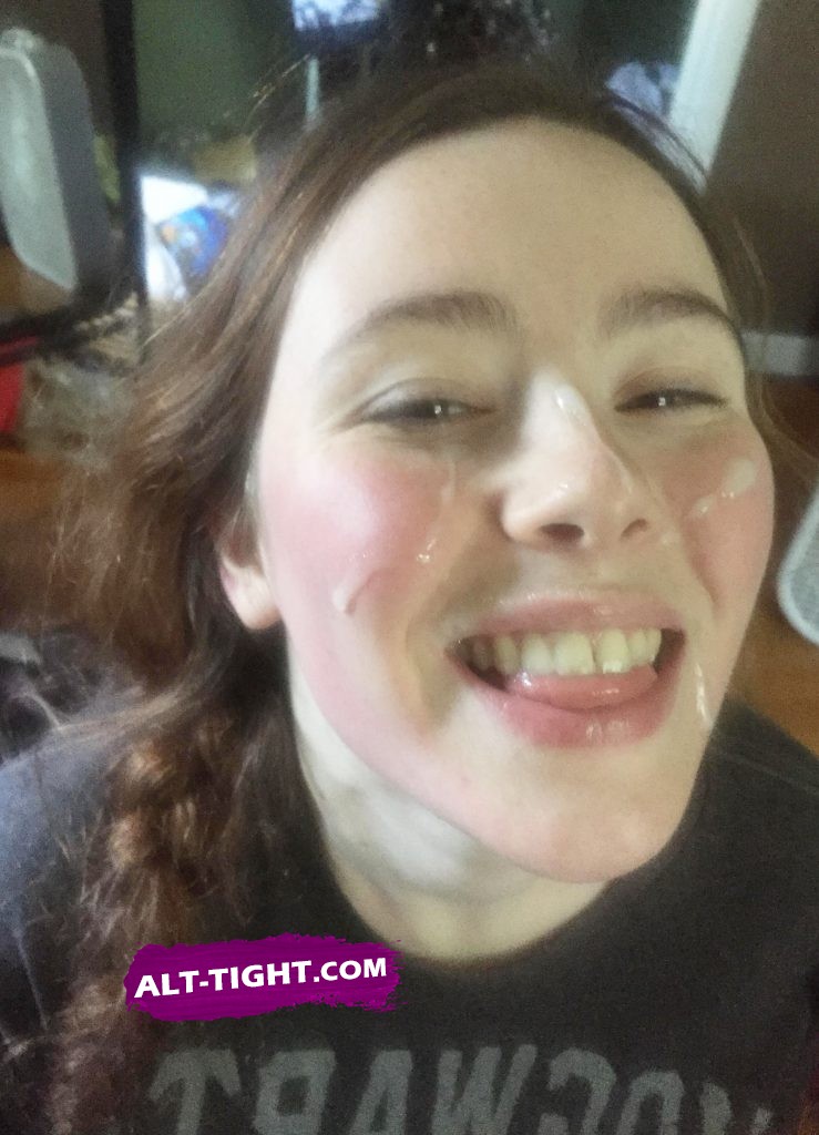 Happy selfie of liberal girl with a cum facial